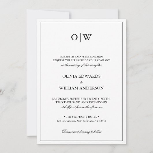 Elegant Minimalist Monogram Wedding Einladung (Vorderseite)