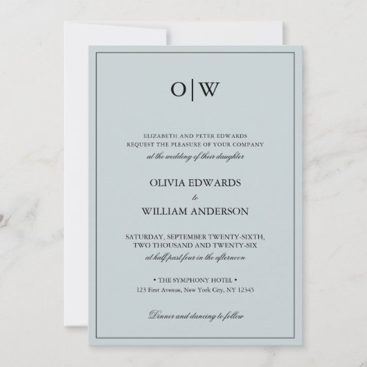 Elegant Minimalist Monogram Wedding Einladung (Vorderseite)