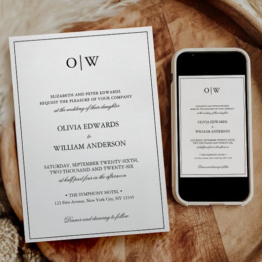 Elegant Minimalist Monogram Wedding Einladung