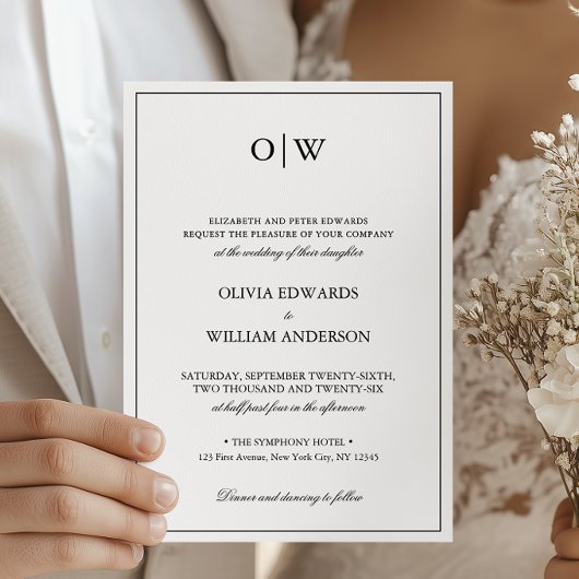 Elegant Minimalist Monogram Wedding Einladung