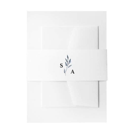 Elegant Minimalist Navy Blue Botanical Monogram Einladungsbanderole (Vorderseite Beispiel)