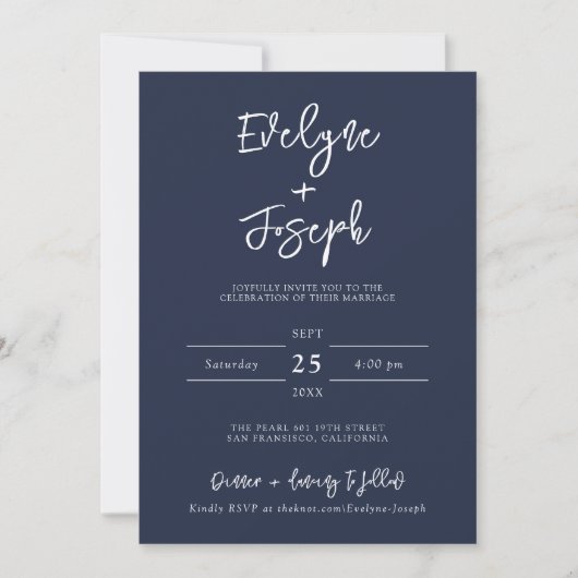 Elegant Minimalist Navy Blue Photo Modern Wedding Einladung (Vorderseite)