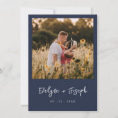 Elegant Minimalist Navy Blue Photo Modern Wedding Einladung (Rückseite)