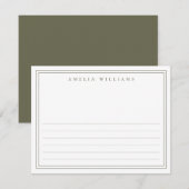 Elegant Minimalist Olive Green Half Lined Mitteilungskarte (Vorne/Hinten)