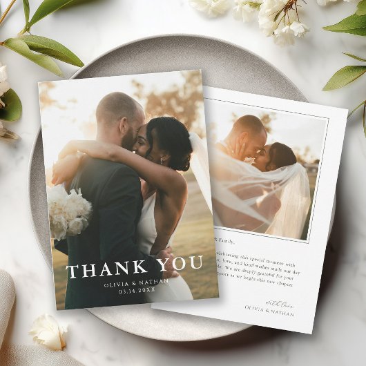 Elegant Minimalist Photo Wedding Dankeskarte