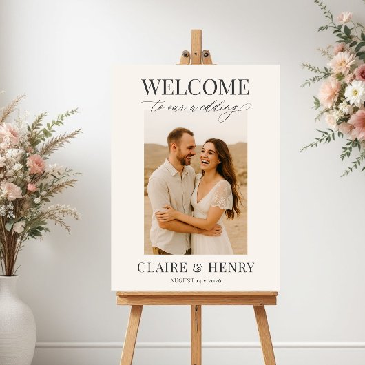 Elegant Minimalist Photo Wedding Welcome Poster