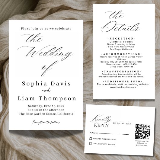 Elegant Minimalist QR Code RSVP Wedding Card