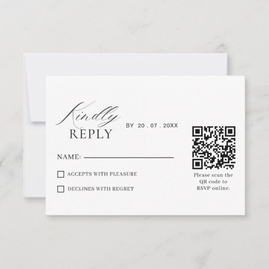 Elegant Minimalist QR Code RSVP Wedding Card (Vorderseite)