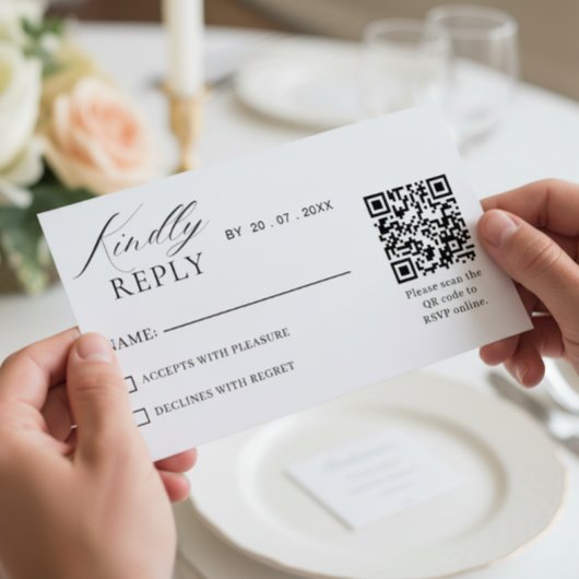 Elegant Minimalist QR Code RSVP Wedding Card Karte
