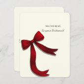 Elegant Minimalist Red Bow Bridesmaid Proposal Einladung (Vorne/Hinten)