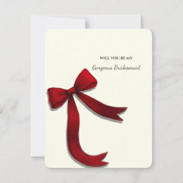 Elegant Minimalist Red Bow Bridesmaid Proposal Einladung
