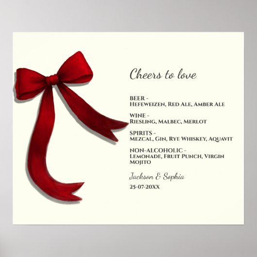 Elegant Minimalist Red Bow Simple Elegant Menu Sig Poster (Vorne)