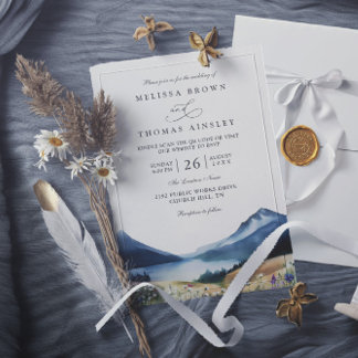 Elegant Minimalist Rustic Mountain QR Code Wedding Einladung