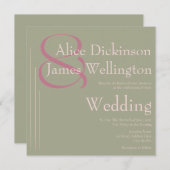 Elegant Minimalist Sage Green & Pink Wedding Einladung (Vorne/Hinten)