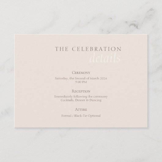 Elegant Minimalist Sand Warm Taupe Wedding Begleitkarte (Vorderseite)