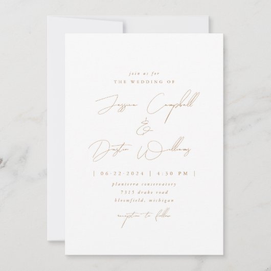 Elegant Minimalist Script Gold Wedding Einladung (Vorderseite)
