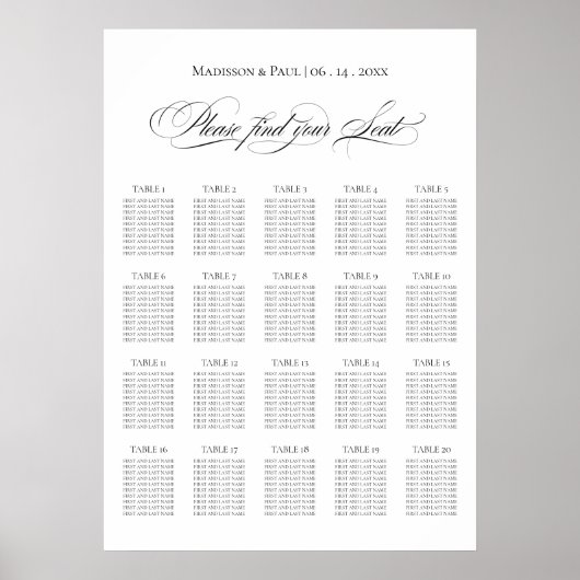 Elegant Minimalist seating chart Poster (Vorne)