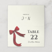 Elegant Minimalist Simple Red Bow Platzkarte (Außenseite Aufgefaltet)