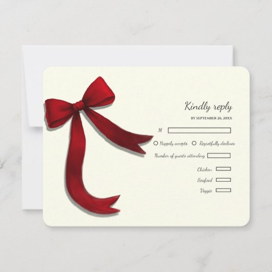 Elegant Minimalist Simple wedding red bow RSVP Car (Vorderseite)