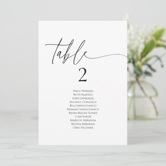 Elegant minimalist table number seating chart card (Stehend Vorderseite)