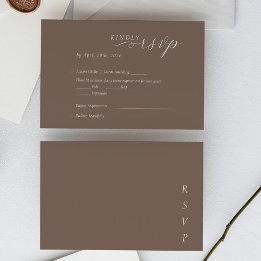 Elegant Minimalist Taupe Ivory Script Wedding RSVP Karte