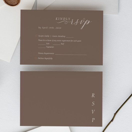 Elegant Minimalist Taupe Ivory Script Wedding RSVP Karte