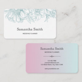 Elegant Minimalist Teal Green Floral Line Art Visitenkarte