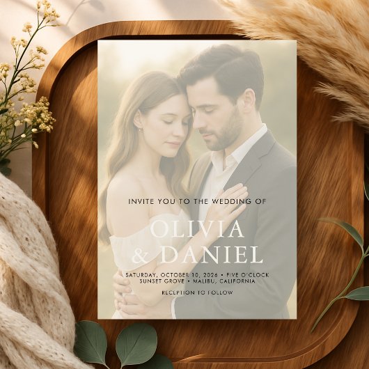 Elegant Minimalist Transparent Photo Wedding Einladung