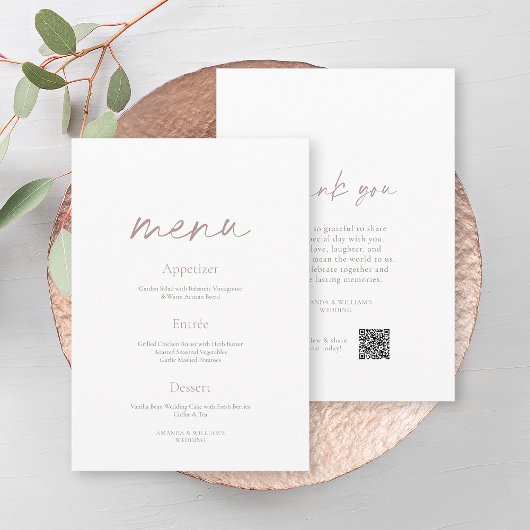 Elegant Minimalist Two-Sided Wedding Menu Einladung