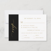 Elegant minimalist typography gold black wedding RSVP karte (Vorderseite)