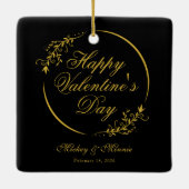 Elegant Minimalist Valentine's Day Floral Frame Keramikornament (Rückseite)