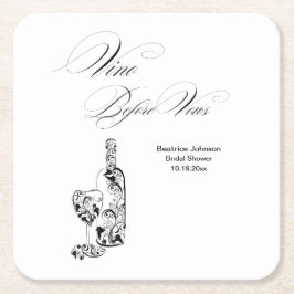 Elegant Minimalist Vino Before Vows Bridal Shower Rechteckiger Pappuntersetzer