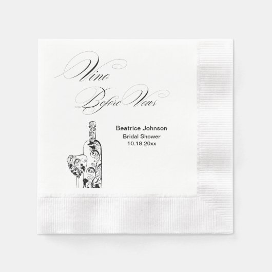 Elegant Minimalist Vino Before Vows Bridal Shower Serviette (Vorderseite)