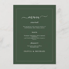 Elegant Minimalist Wedding Dark Green Classic Chic Menükarte