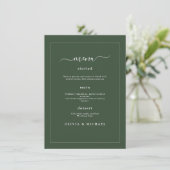 Elegant Minimalist Wedding Dark Green Classic Chic Menükarte (Stehend Vorderseite)