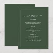 Elegant Minimalist Wedding Dark Green Classic Chic Menükarte (Vorne/Hinten)