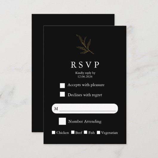 Elegant Minimalist Wedding RSVP Card Modern Simple (Vorne/Hinten)