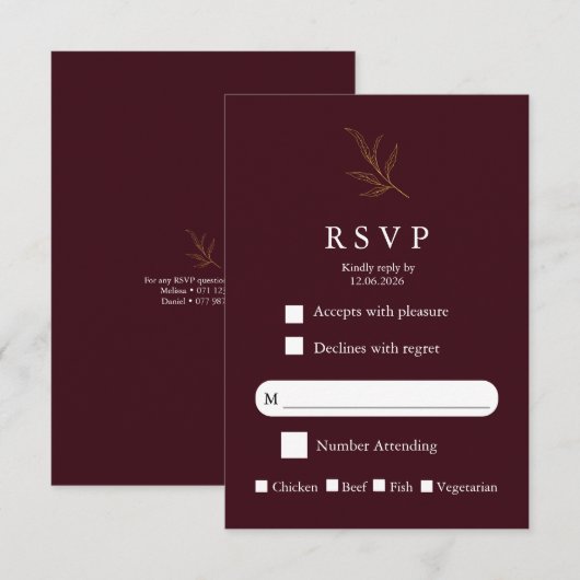 Elegant Minimalist Wedding RSVP Card Modern Simple Karte (Vorne/Hinten)