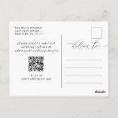 Elegant Minimalist Wedding Save the Date QR code Postkarte (Rückseite)