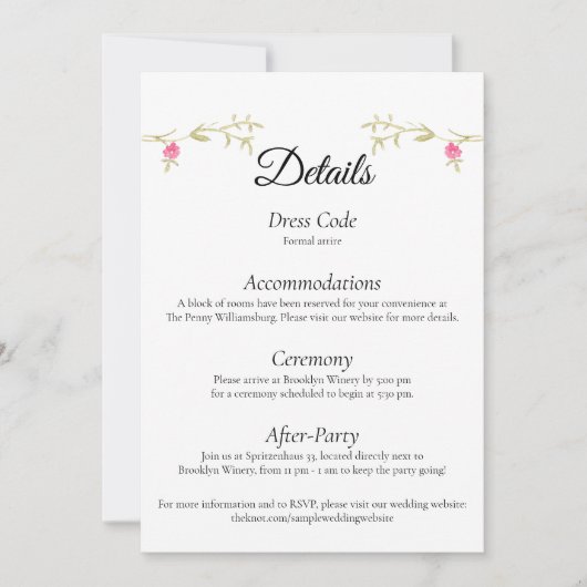Elegant Minimalist Wedding Venue Details Card Einladung (Vorderseite)