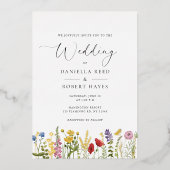 Elegant Minimalist Whimsical Wildflower Wedding Folieneinladung (Vorderseite)