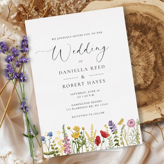 Elegant Minimalist Whimsical Wildflower Wedding Folieneinladung