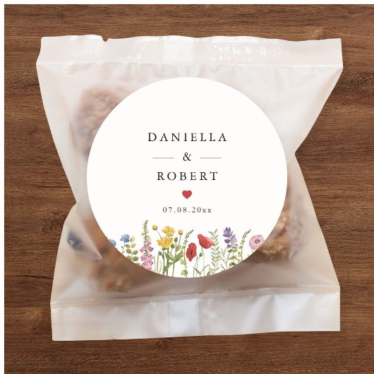 Elegant Minimalist Whimsical Wildflower Wedding Runder Aufkleber