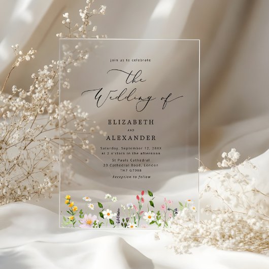Elegant minimalist wildflower Simple wedding Acryleinladungen