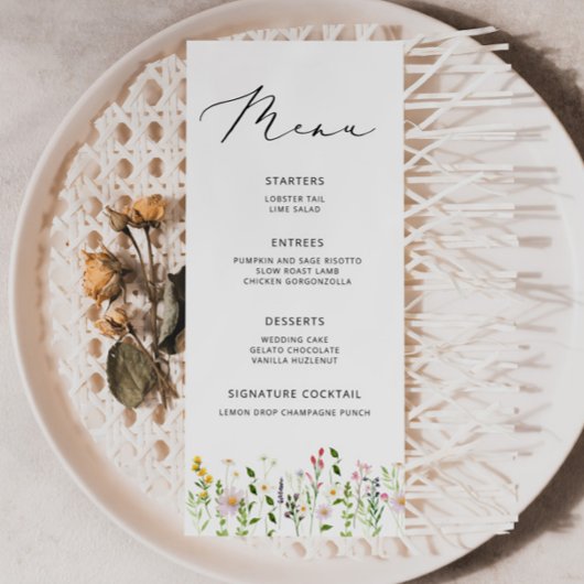 Elegant Minimalist Wildflower Wedding menu Menükarte