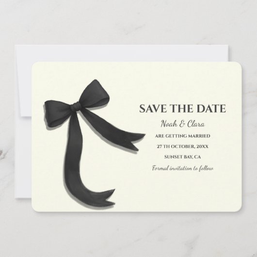 Elegant Minimalist with Black Bow - Simple classic Save The Date (Vorderseite)
