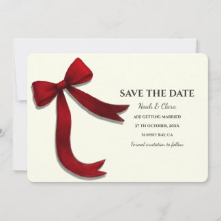 Elegant Minimalist with Red Bow - Simple classic Save The Date