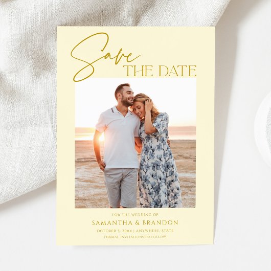 Elegant Minimalist Yellow Photo Save The Date