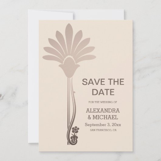 Elegant Minimalistic Floral Art Deco Wedding Save The Date (Vorderseite)