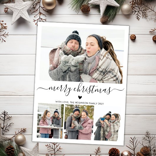 Elegant Minimalistisch 4 Foto Collage Weihnachten Postkarte